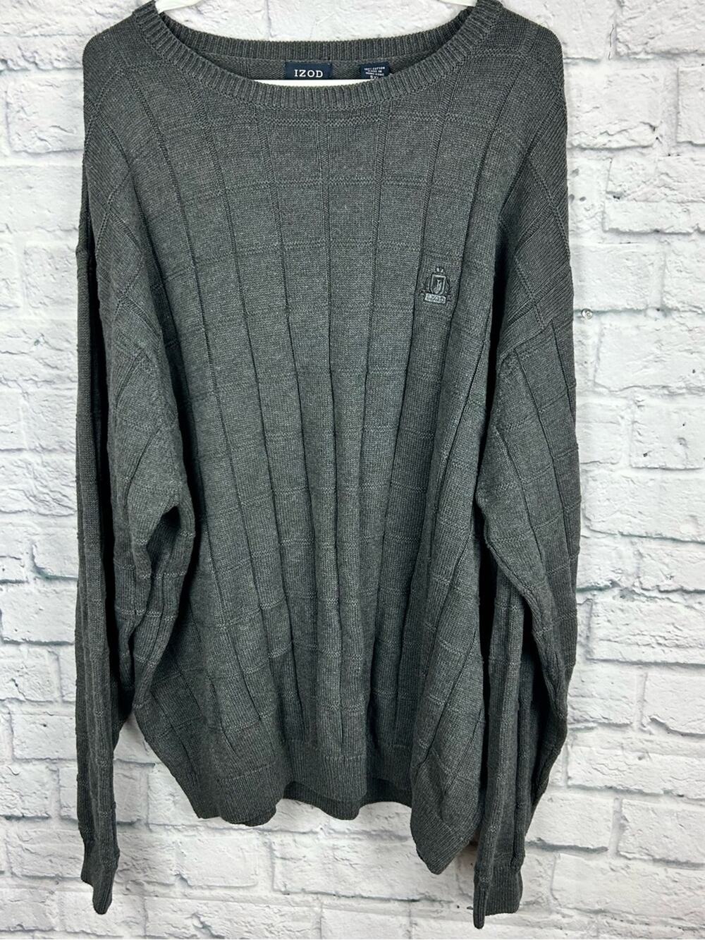 NWT IZOD Gray Cotton Crewneck Sweater Men’s 5XL Big Tall Textured Knit